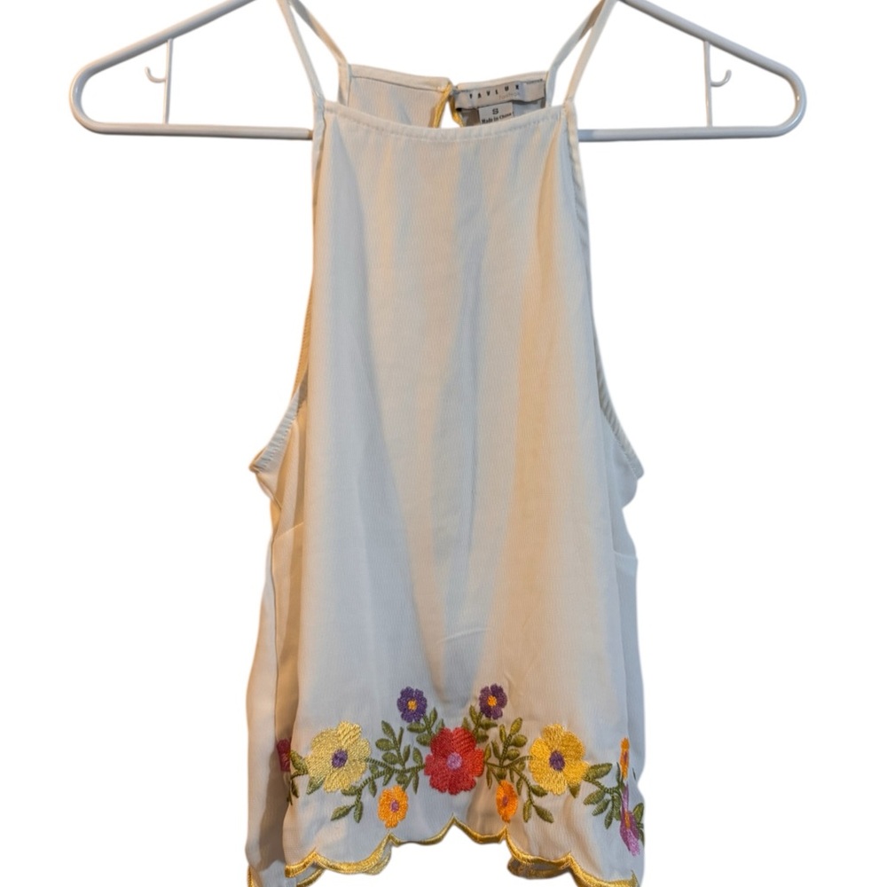 FAVLUX White Camisole with Floral Embroidery